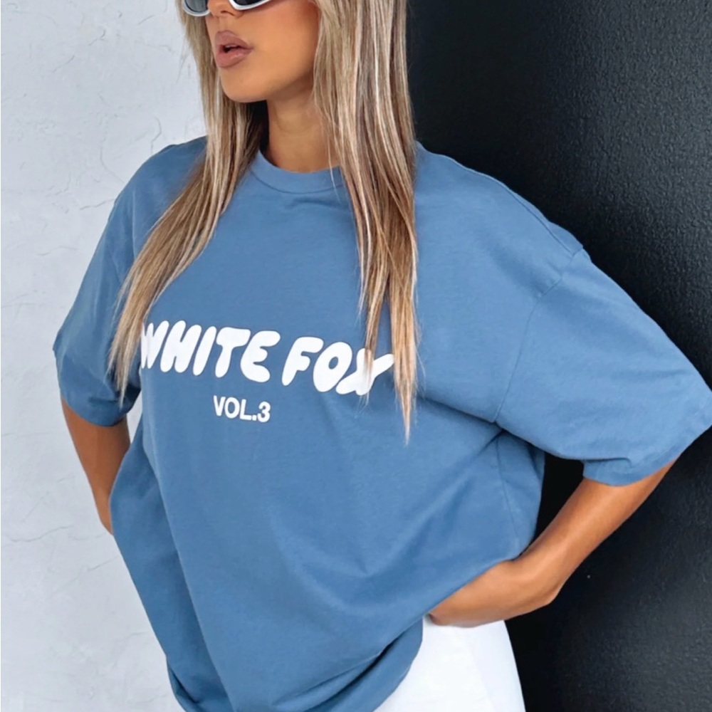 White Fox Boutique Blue Logo Short Sleeve Tee
